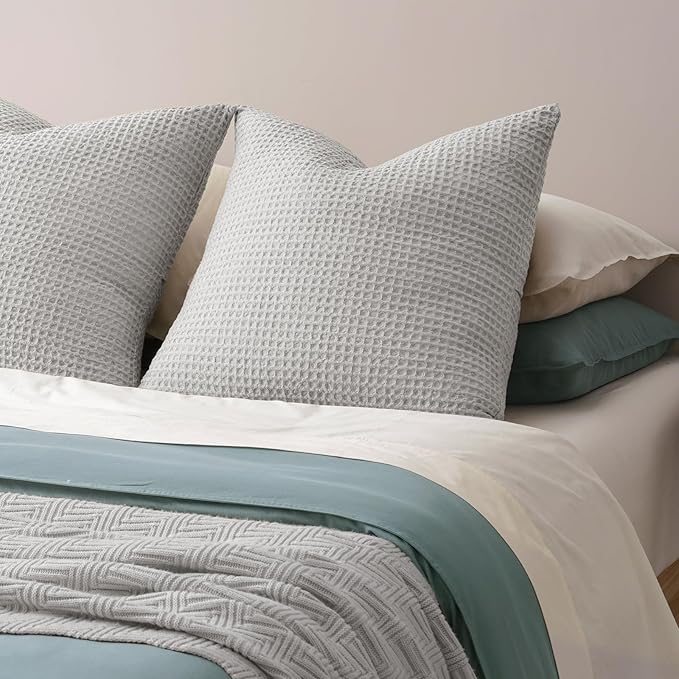 PHF Ultra Soft Waffle Weave Euro Shams Pillow Covers, No Filling, 2 Pack 26" x 26" Bed Cushion Covers, Breathable & Skin-Friendly Bed Pillow Shams for Stylish Home Decor, Light Grey