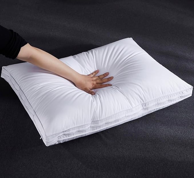Three Geese Adjustable Layer Goose Feather Pillow,Assemblable Bed Pillow,100% Soft Organic Cotton Cover,Good for Side and Back Stomach Sleeper, Queen Size,Packaging Include 1 Pillow