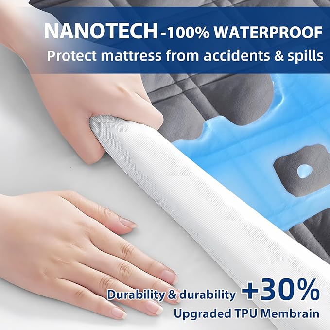 MEELUS Queen Mattress Protector, Breathable Waterproof Mattress Pad Cover Fitted Deep Pocket 8"-21", Soft Noiseless Mattress Cover Washable Cooling Padded for Home Hotel Bedroom, Gray