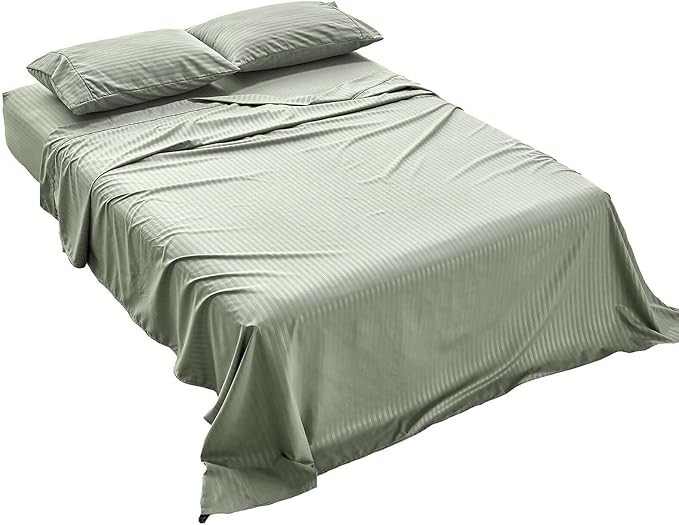 Kingnex Striped Sofa Bed Sheets Queen for Sleeper Sofa Bed Soft Double Brushed 4 Piece Bedding Pillowcase Set (60"x74"x6") Sage