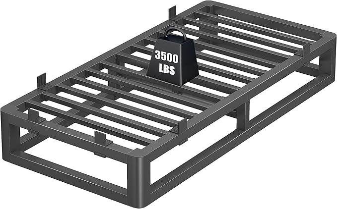 10 Inch Twin Bed Frames with Rounded Corner and Squeak Free U-Slot Design, Metal Platform Bed Frames 6 Non-Slip Guards, 3500lbs Heavy Duty Steel Slat Support, No Box Spring Needed, Black