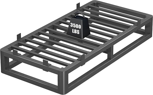 10 Inch Twin XL Bed Frame with Rounded Corner and Squeak Free U-Slot Design, Metal Platform Bed Frames 6 Non-Slip Guards, 3500lbs Heavy Duty Steel Slat Support, No Box Spring Needed, Black