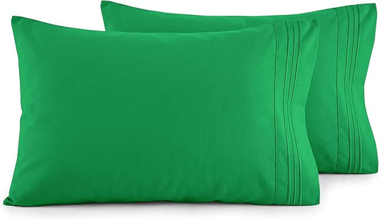 Elegant Comfort Luxury Ultra-Soft 2-Piece Pillowcase Set - 1500 Premium Hotel Quality Microfiber Double Brushed - Wrinkle Resistant, King Size, Emerald Green