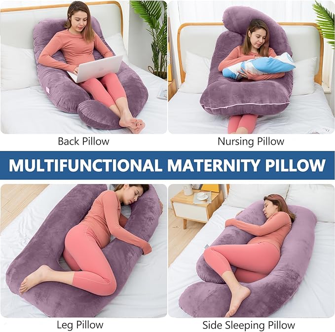 Shredded Memory Foam Body Pillow, Pregnancy Pillows for Sleeping, Maternity Pillow for Pregnant Women, Memory Foam Filling U Shaped Body Pillow with Velvet Cover (Dark Purple, 60 inch)