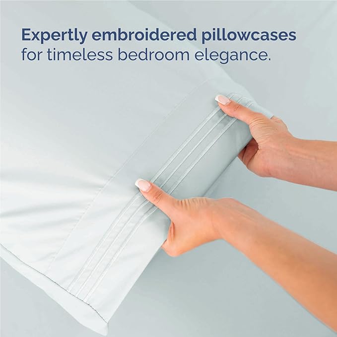 Full Size 4 Piece Sheet Set - Comfy Breathable & Cooling Sheets - Hotel Luxury Bed Sheets for Women & Men - Deep Pockets, Easy-Fit, Extra Soft & Wrinkle Free Sheets - Ice Blue Oeko-Tex Bed Sheet Set