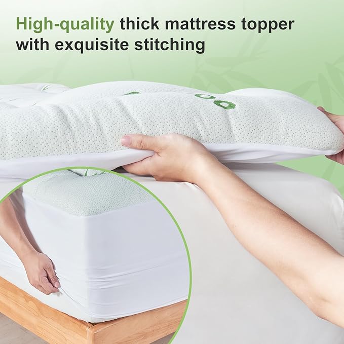 California King Size Mattress Topper Viscose Derived from Bamboo, Soft Thick Pillow Top Mattress Pad for Back Pain, Cooling Mattress Protector with 8-21 Inch Deep Pocket, White