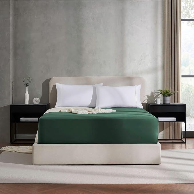 Nestl Dark Green Extra Deep Pocket Twin Fitted Sheet Kids, Luxury Twin Size Fitted Sheet Only Easily Fits 18 to 24 Inch Mattress, Super Soft, Wrinkle-free, and Breathable Bed Sheets with Corner Straps