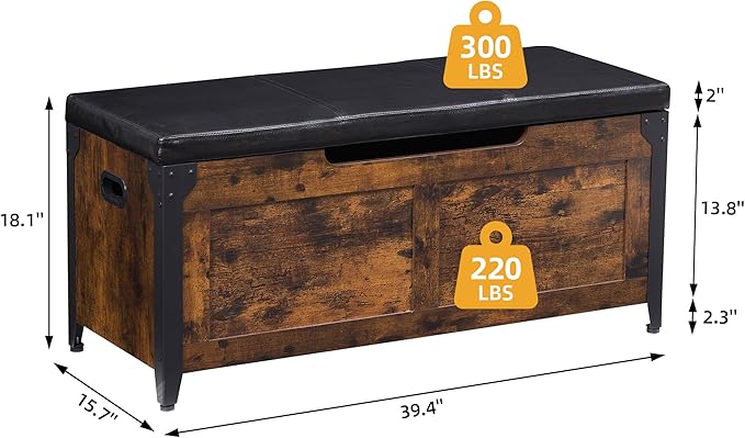 GarveeHome 39.4 in Storage Chest, Wooden Storage Bench with Safety Hinges, Easy Assembly, Large Shoe Bench for Entryway, Living Room, Bedroom