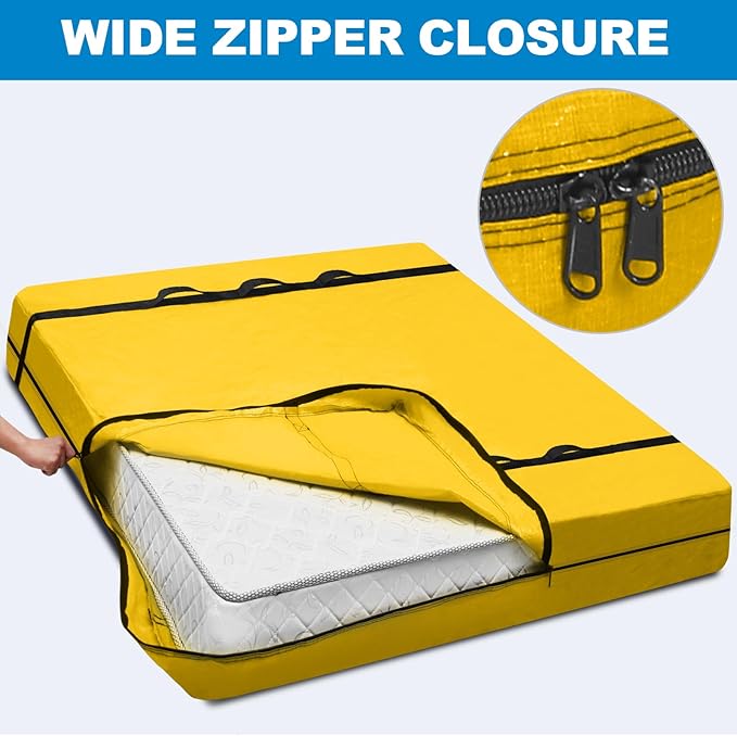 TICONN Mattress Bags for Moving, Heavy Duty Cali King Mattress Cover Storage Bag with Full-Around Handle and Adjustable Buckles (Yellow, Cali King)