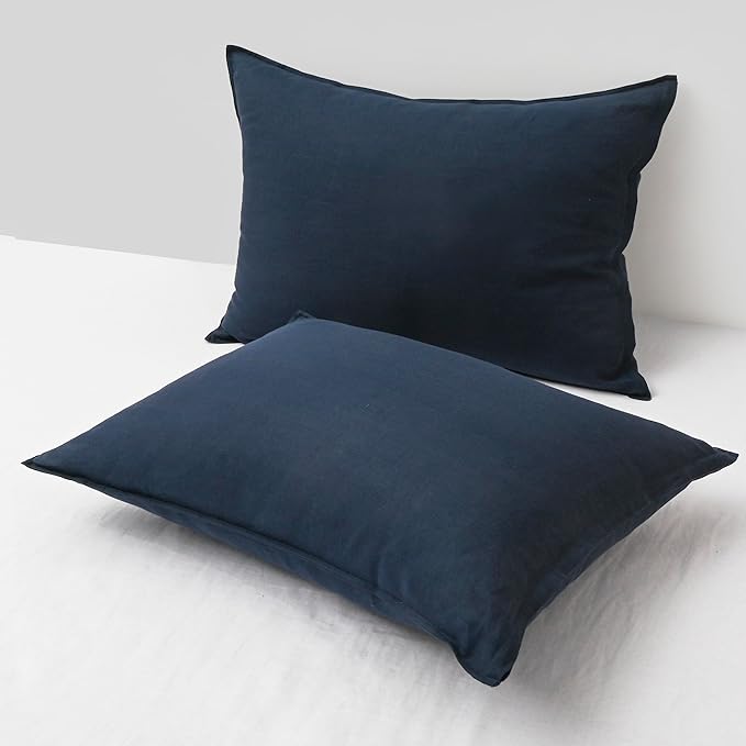 CHUFFED Linen Pillowcases 2 Pack 100% Linen Standard Pillow Cases, Breathable and Cooling Washed Pillowshams with Zipper Closure, 20x26 Inches, Navy Blue