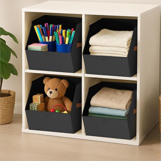 Homsorout Large Closet Storage Cubes - Closet Storage Bins with Dual Handles for Clothes, Towels, Toys, Shelf Organizer Bins for Bedroom, Nursery, Shelves, Small Spaces, Black, 3 Pack