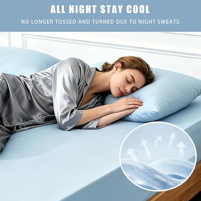 TELUS Cooling Pillowcases Queen Size 2-Pack, Silky Soft Breathable Pillow Case with Envelope Close, Stay Cool Pillow Cover for Hot Sleepers and Night Sweats, 20x30 Inch, Sky Blue