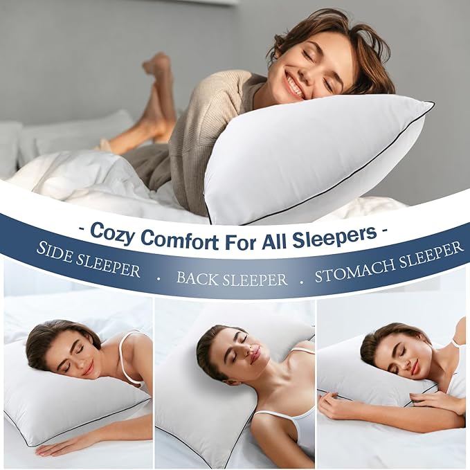 BPC Luxury Hotel Goose Feather Down King Size Pillows Set of 2, Medium Firm Bed Pillows for Sleeping, Organic Cotton Cover, Soft Yet Supportive Down Alternative Surround, RDS Certified, White 20"x36"