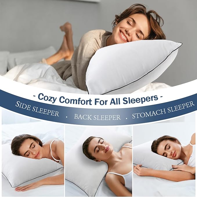 BPC Goose Feather Down Pillows Standard Size Set of 2, Luxury Feather Pillows for Sleeping, 100% Organic Cotton Cover, Soft Support Surround Fill Down Alternative, Hotel Collection Bed Pillows 20"x26"