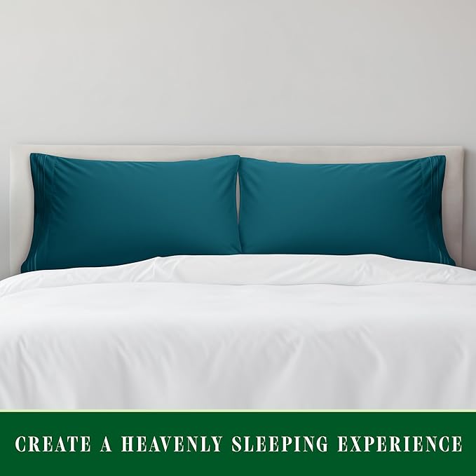 Elegant Comfort Luxury Ultra-Soft 2-Piece Pillowcase Set - 1500 Premium Hotel Quality Microfiber Double Brushed - Wrinkle Resistant, King Size, Marine Teal