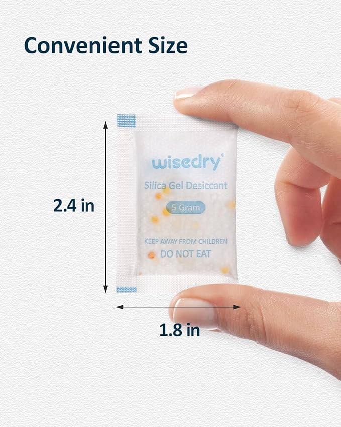 wisedry 5 Gram (60 Pack) Food Grade Silica Gel Packets with Color-Indicating Beads, Rechargeable Food Safe Desiccant, Reusable Moisture Absorbers for Food Storage, Electronics, 3D Filament & Safe