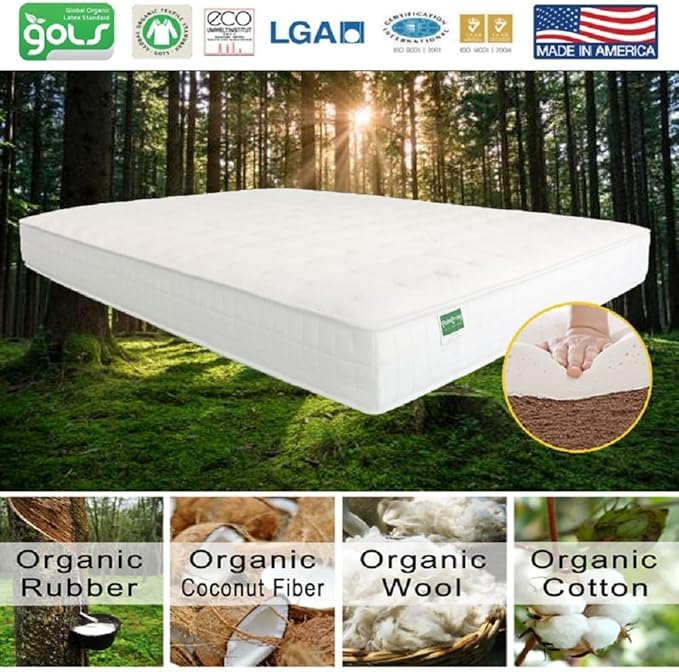 NATURAL LIFE PALMPRING Kochi Queen Mattress - Organic Latex Coconut Coir 6” Medium Firm 2 Layer Comfortable Sleep Bed Dust Free