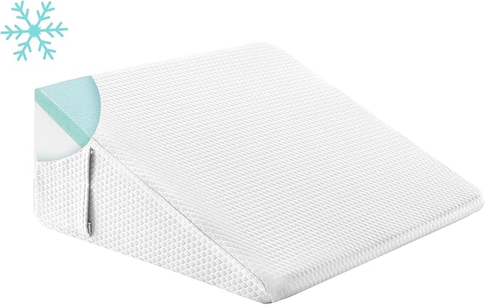 Bedluxe Wedge Pillow, 10 inch Bed Wedge Pillow for Headboard, Pillow Wedge for Acid Reflux Relief, Sleeping, After Surgery, Snoring, Gerd, Triangle Pillow Wedge - Cooling Memory Foam Top, White