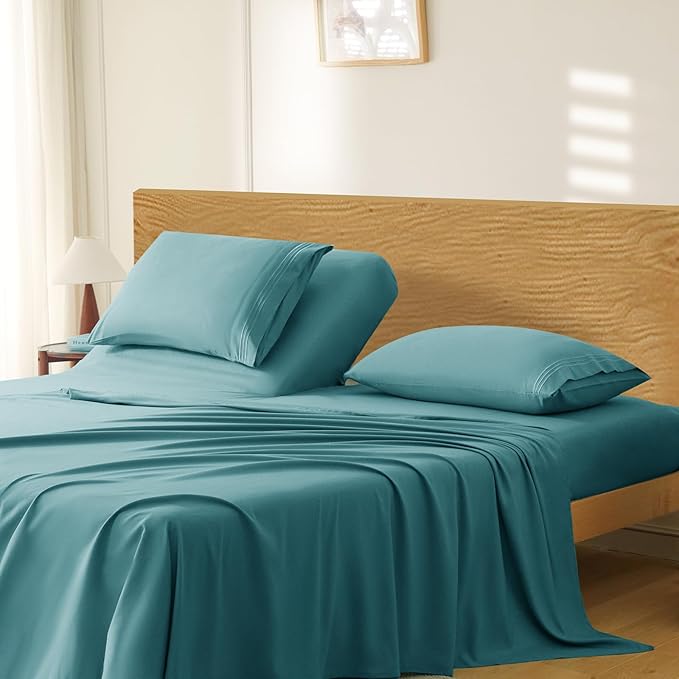 Manyshofu 4 Piece Split Head California King Sheets Sets for Adjustable Bed Sheet, Flex Head Split Top Cal King Sheets Teal Sheet Set - 1800 Thread Count Bedding Set with 14-16 Inch Deep Pockets