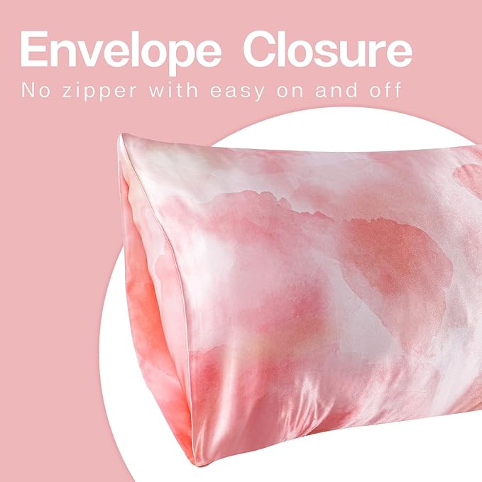 MR&HM Satin Body Pillow Cover, Soft and Breathable Body Pillow Case with Envelope Closure, Cooling and Silky Long Pillowcase for Hair and Skin,Grey (20x54, Dream Pink)