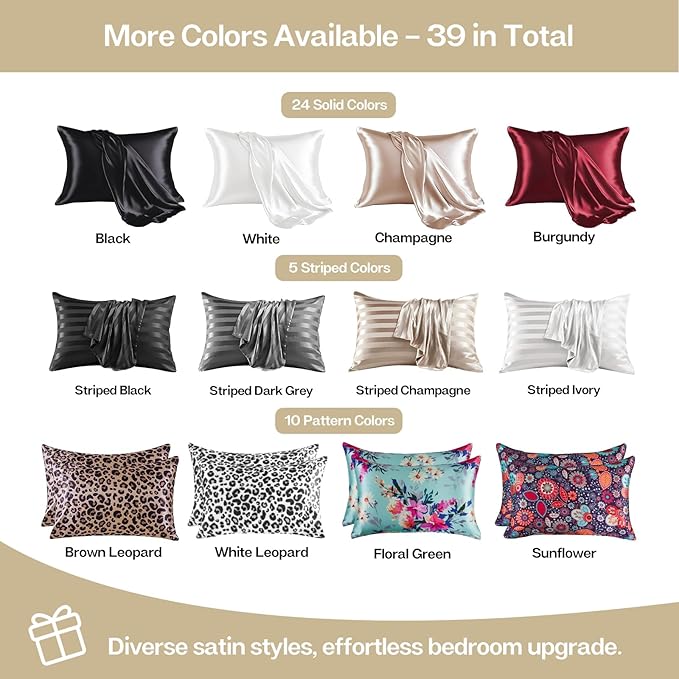 MR&HM Satin Pillowcase for Hair and Skin, Silk Satin Pillowcase 2 Pack, King Size Pillow Cases Set of 2, Silky Pillow Cover with Envelope Closure (20x40, Golden Bronze)