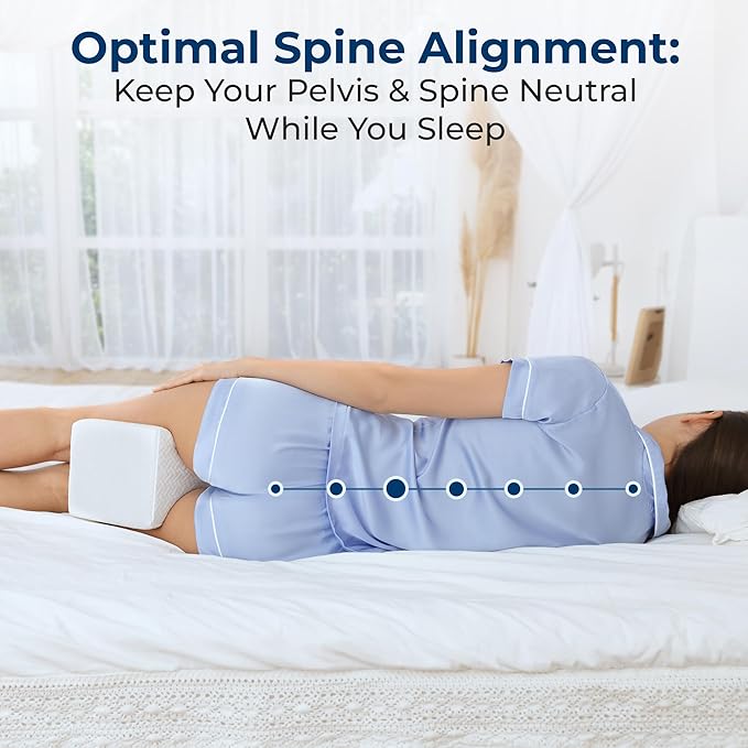 5 STARS UNITED Large Knee Pillow for Side Sleepers - Hip Pain Relief, Memory Foam Leg Cushion for Side Sleeping - Between Legs Pillow for Sciatica & Lower Back Pain, White