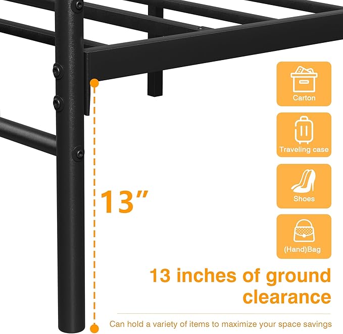 VECELO Queen Bed Frame with Headboard and Footboard, 14 Inch Metal Platform Mattress Foundation, Sturdy Premium Steel Slat/No Box Spring Needed