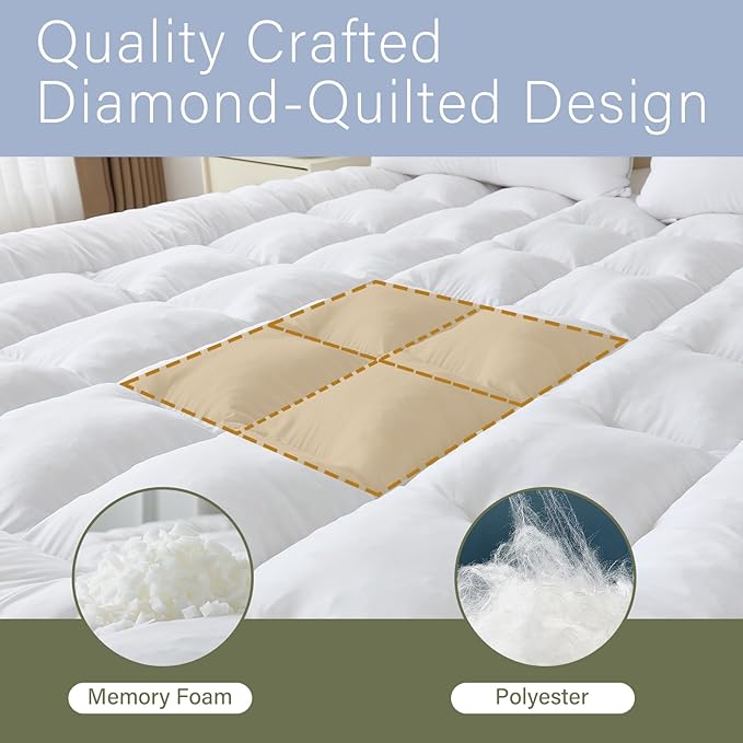 2 Inch Memory Foam Mattress Topper King for Back Pain, Extra Soft Pillow Top Mattress Topper, Fluffy Shredded Memory Foam Filled