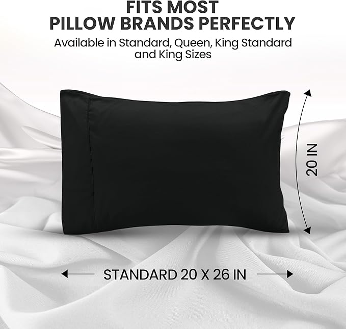 Utopia Bedding Standard Pillow Cases - 2 Pack - Envelope Closure - Soft Brushed Microfiber Fabric - Shrinkage and Fade Resistant Pillow Covers Standard Size 20 X 26 Inches (Standard, Black)