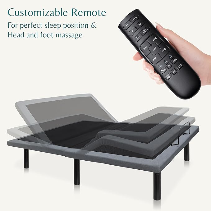 Hedva Adjustable Bed Frame with Massage Motors, 4 USB Ports, LED Light, 5-Minute Assembly, Multiple Preset Positions for Ultimate Comfort, Wireless Remote Control Adjustable Bed (Black, Queen)