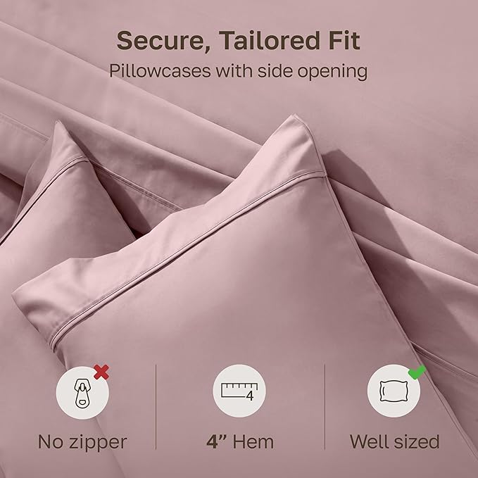 California Design Den Queen/Standard Pillow Cases Set of 2-400 Thread Count Sateen, Natural 100% Cotton, Pillow Covers Queen Size, Soft, Roomy and Breathable - Mauve