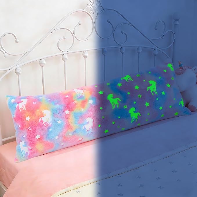 Cloele Body Pillow Cover Glow in The Dark Long Pillow Cases Full Length Pillow Case - 21x54 inches Unicorns Ultra Soft Body Pillowcase for Kids Girls Decorative Body Pillow Pillowcases(Only Cover)