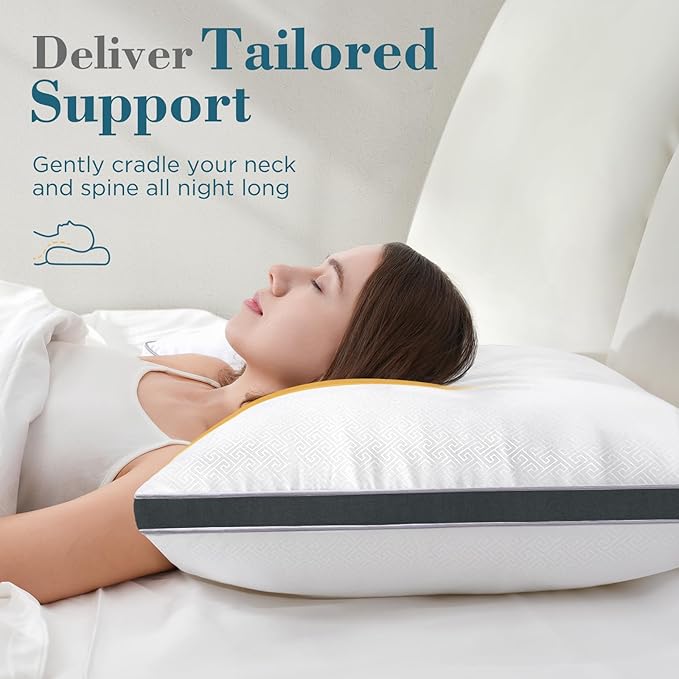 viewstar Bed Pillows Queen Size Set of 2, Firm Support Down Alternative Gusseted Pillows for Side, Back, or Stomach Sleepers, Dark Grey