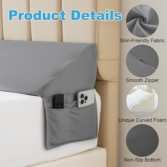 MEGCXIT Queen Bed Wedge Pillow for Headboard, 60"x10"x6", Bed Gap Filler Queen, Headboard Pillow, Pillow Wedge for Headboard Gap, Anti-Slip Gap Pillow for Headboards, Grey