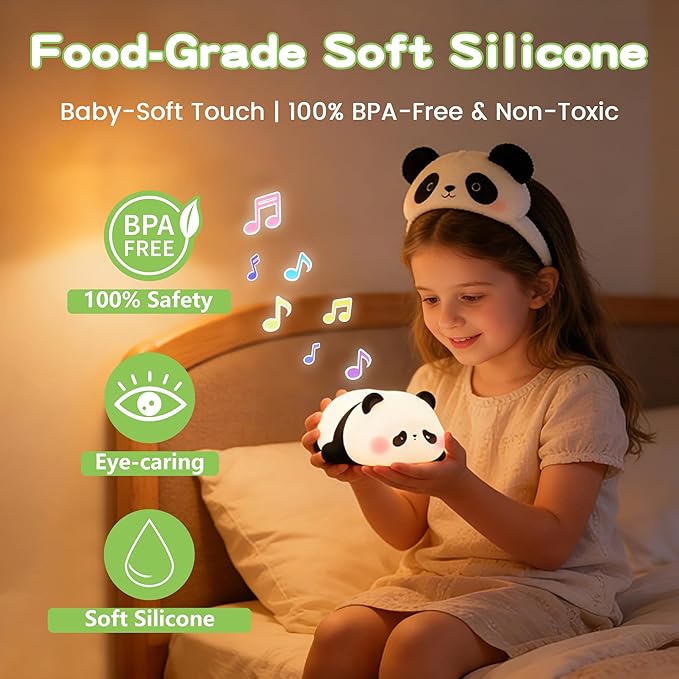 FAMIDUO Panda Night Light with White Noise, Sound Machine for Baby Toddler, Silicone Squishy Sleep Trainer, Dimmable Rechargeable Nursery Nightlight, Kids Sleep Aid,Room Decor, Cute Gifts for Girls