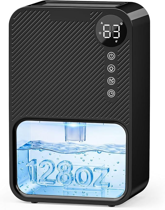 Dehumidifier,128oz Visible Water Tank 1000 sq.ft Dehumidifier for Home – Quiet Portable Unit with 24-Hour Timer, Auto Shut-off, Sleep Mode & 7-Color Night Light for Bathroom, Bedroom, Basement, RV