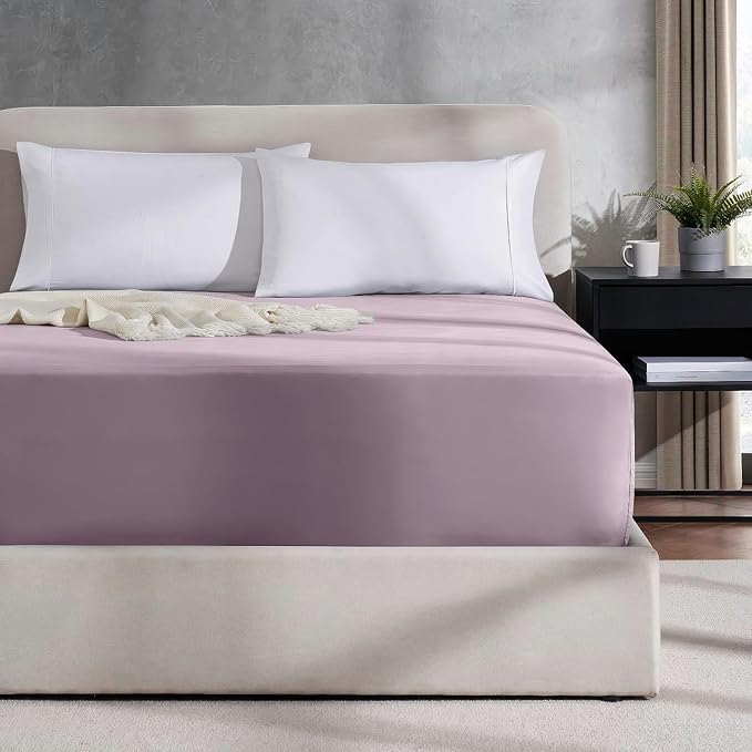 Nestl 2 Pack Grayish Purple Fitted Sheet Extra Deep Pocket, Hotel Luxury FullFitted Sheet Only Easily Fits 18 to 24 Inch Mattress, Super Soft, Wrinkle-Free and Breathable with Corner Straps