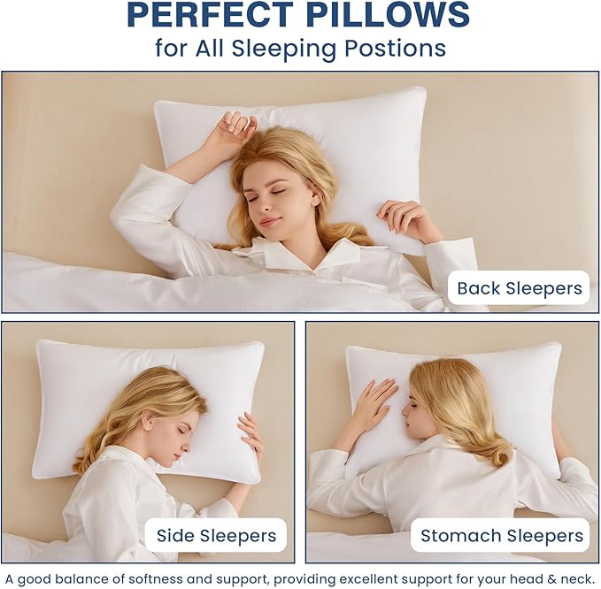 Goose Down Pillows King Size Set of 4, Hotel Quality Bed Pillow for Sleeping 4 Pack, 900 Fill Power Natural White Goose Feather Pillows with 700 TC 100% Organic Cotton Shell, 18"x36" White