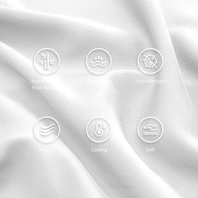 King Pillowcases, Cooling Viscose from Bamboo Pillow Covers with Envelope Closure, Soft Moisture-Wicking for Hot Sleepers, Hair and Skin-Friendly, White, 2 Pack