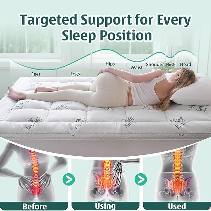 DOWNCOOL Memory Foam Mattress Topper Twin, Cooling Pillow Top Mattress Pad with Viscose Derived from Bamboo, Back Pain Relief, Deep Pocket Fits 8–21 Inch