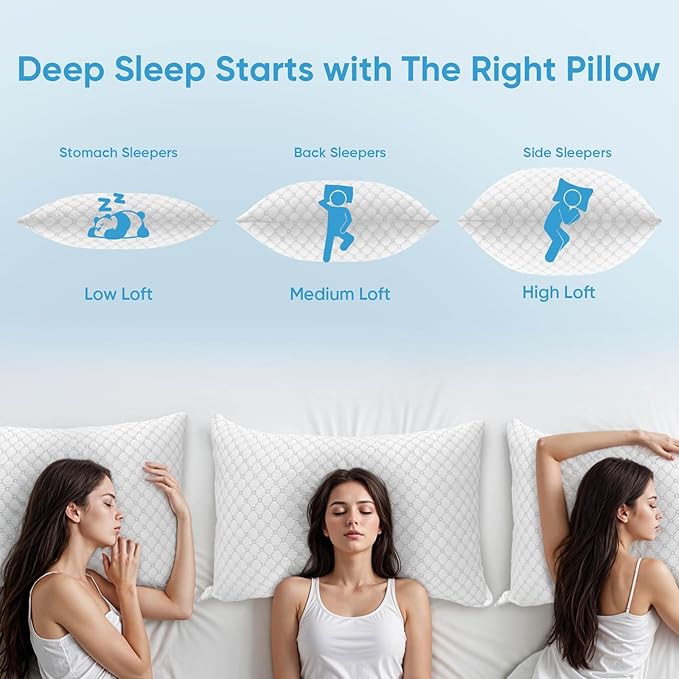 OAISZ Shredded Memory Foam Pillows, Bed Pillows King Size Set of 2, Cooling Pillows for Sleeping, Adjustable Firm Pillow for Side Back and Stomach Sleepers, Bed Pillow with Washable Removable Cover