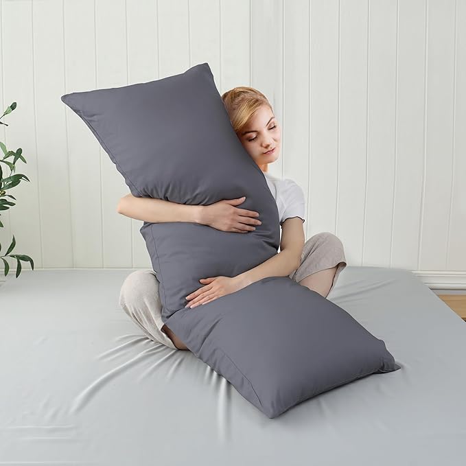 100% Cotton Soft Body Pillow Protectors with Invisible Zipper 20X54 Inches Body Pillow Cases, 600 Thread Count Soft Pillow Cases, Dark Grey Color 1-Pack