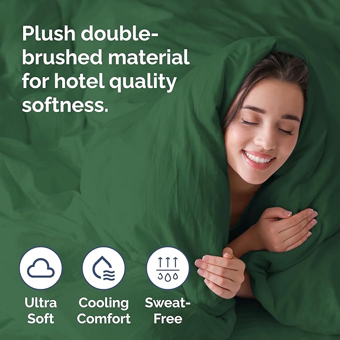 Duvet Cover Cal King Size Set - Extra Soft Cal King Duvet Cover 104" x 98" with 2 Pillow Shams - Hotel Luxury, Easy Care, Fade Free w/ Zipper Closures & Ties - Comfy, Cozy & Breathable (Emerald Green)