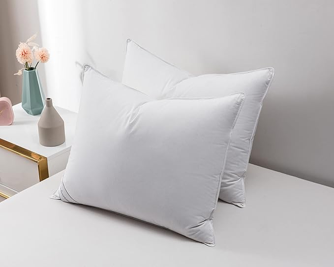 Goose Down & Feather Pair Pillows Insert for Side and Back Sleepers White Color,100% Soft Cotton King 20x36in