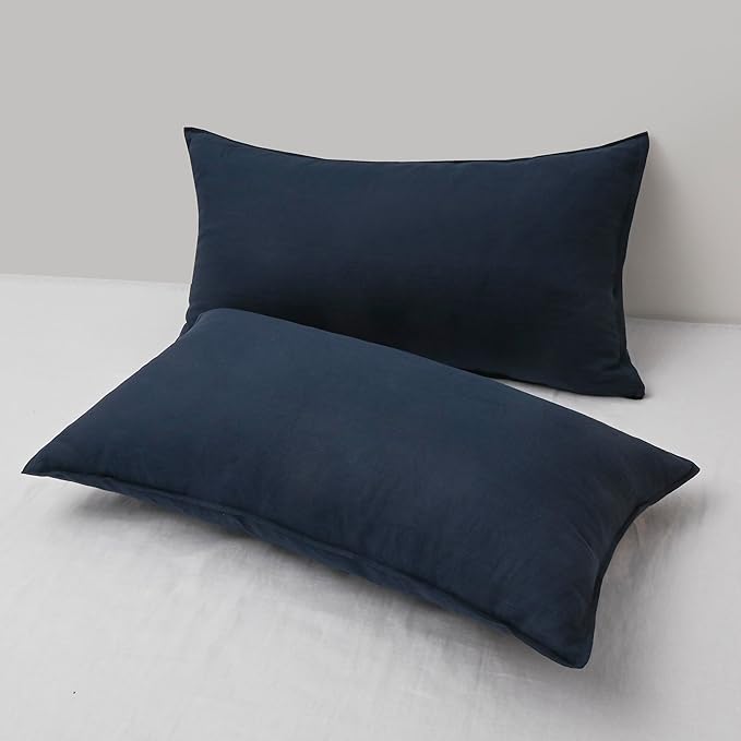 CHUFFED Linen Pillowcases 2 Pack 100% Linen Standard Pillow Cases, Breathable and Cooling Washed Pillowshams with Zipper Closure, 20x36 Inches, Navy Blue