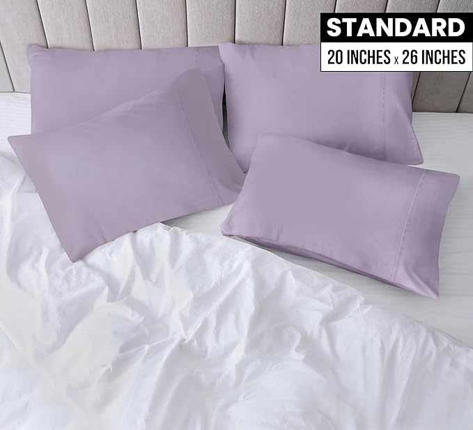 Utopia Bedding Standard Pillow Cases - 4 Pack - Envelope Closure - Soft Brushed Microfiber Fabric - Shrinkage and Fade Resistant Pillow Covers Standard Size 20 X 26 Inches (Standard, Lavender)