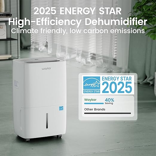 Waykar 80 Pints Energy Star Most Efficient Dehumidifier for up to 5,000 Sq. Ft. for Home, Basement and Large Room with Drain Hose and Water Tank