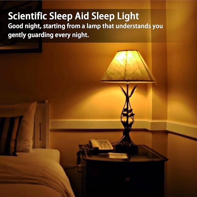 Amber Sleep Light Bulb 2 Pack，Dimmable 1800K Warm Light Bulbs for Healthy Sleep,Blue Light Blocking,A19 9W(60W Equivalent) E26 Base Amber Light Bulbs for Bedroom, Baby Nursery Room