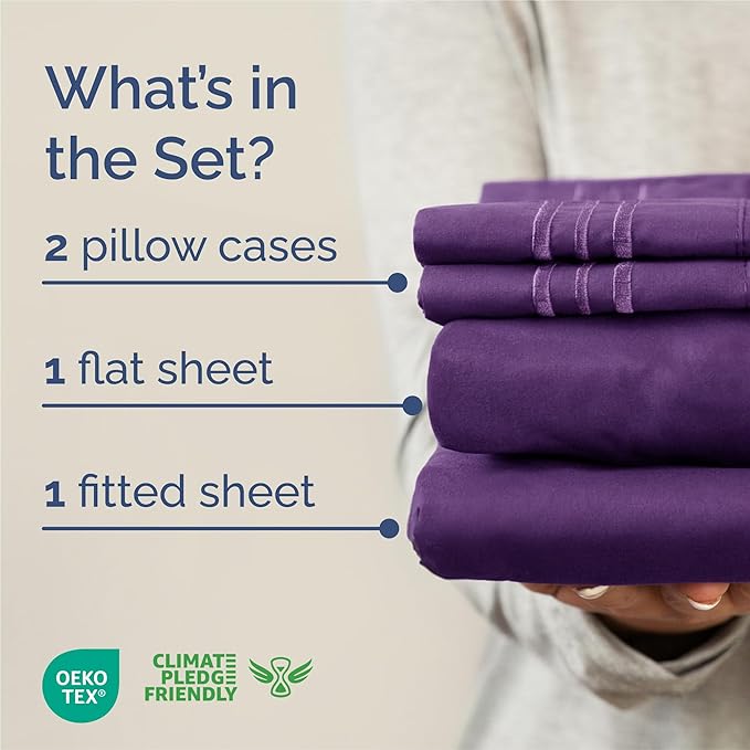 King Size 4 Piece Sheet Set - Comfy Breathable & Cooling Sheets - Hotel Luxury Bed Sheets for Women & Men - Deep Pockets, Easy-Fit, Extra Soft and Wrinkle Free Sheets - Purple Oeko-Tex Bed Sheet Set