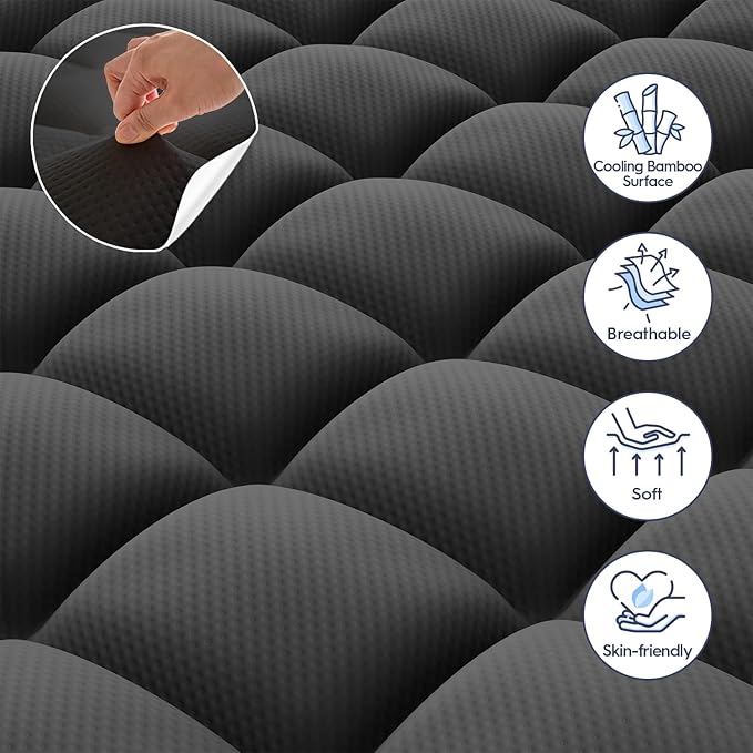 ELEMUSE Dual Layer 3 Inch Memory Foam Mattress Topper Queen Size, 2 Inch Cooling Gel Memory Foam Plus 1 Inch Down Alternative Pillowtop Mattress Pad with Cooling Cover, Soft Comfort Support,Black